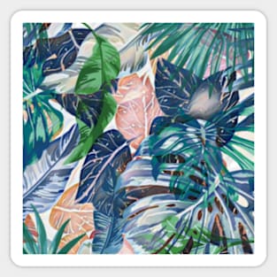 Tropical forest blue pink green beige tropical leaves Sticker